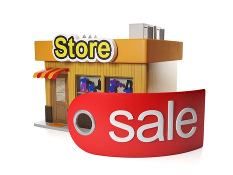 3d illustration: Sale and purchase. Store and label sale, holiday discounts