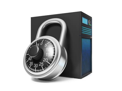 3d illustration: Information Security. Server and security lock