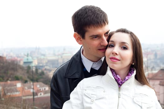 beautiful young love couple in city Prague