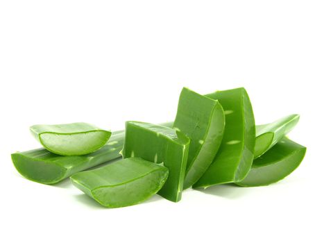 Sliced aloe leaves isolated on white background 