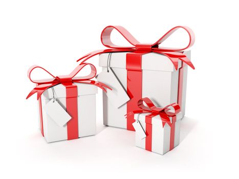 3d illustration: Three gift boxes on white background