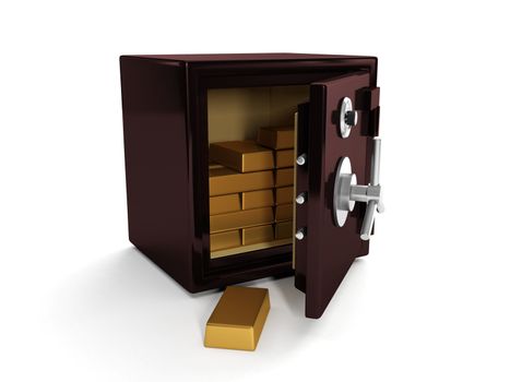 3d illustration: Safe and gold bullion. Storing and saving your money