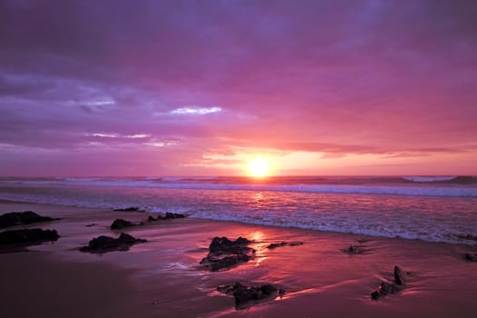 Purple sunset at the atlantic ocean in Portugal