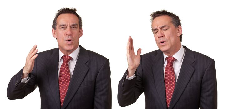 Attractive Middle Age Business Man Smelling Something Bad Two Ways Isolated