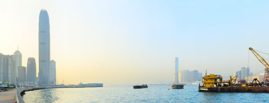 Panoramic view from Hong Kong to Kowloon island
