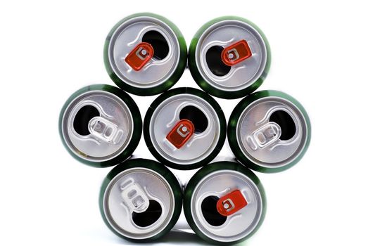 open beer cans on a white background