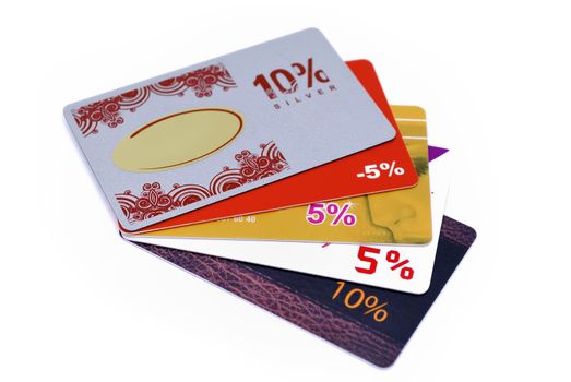 Plastic discount cards on white background