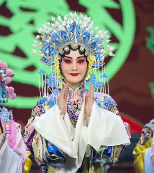 CHENGDU - JUN 4: chinese Hui opera performer make a show on stage to compete for awards in 25th Chinese Drama Plum Blossom Award competition at Xinan theater.Jun 4, 2011 in Chengdu, China.
Chinese Drama Plum Blossom Award is the highest theatrical award in China.