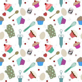 Illustration of seamless cupcake background