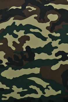 Close up camouflage fabric in a vertical orientation