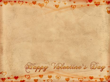 text happy valentine's day with hearts on old paper