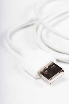 Closeup view of white usb cable