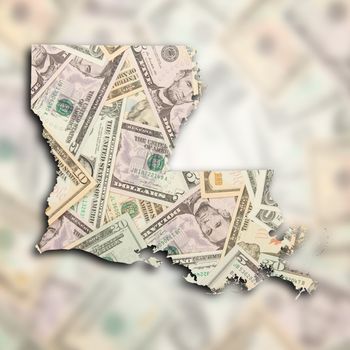 Map of Louisiana, filled with US dollars