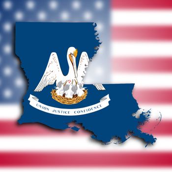 Map of Louisiana, filled with the state flag