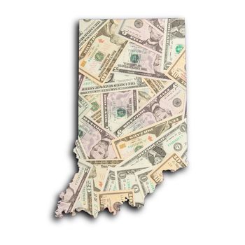 Map of Indiana, filled with US dollars