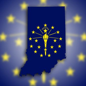 Map of Indiana, filled with the state flag