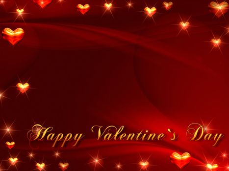 text happy valentine's day with shining hearts over red background