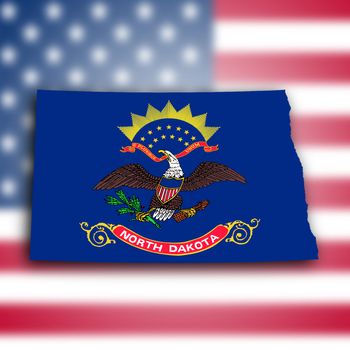 Map of North Dakota, filled with the state flag