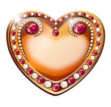 inlaid golden heart with shining diamonds and rubies