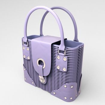 Women's lilac wicker handbag closeup on light background