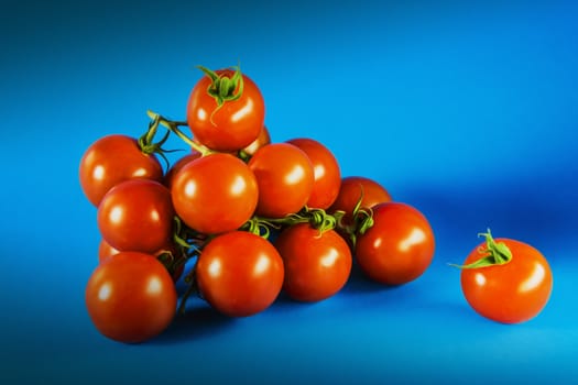 Small cherry tomatoes on a blue background