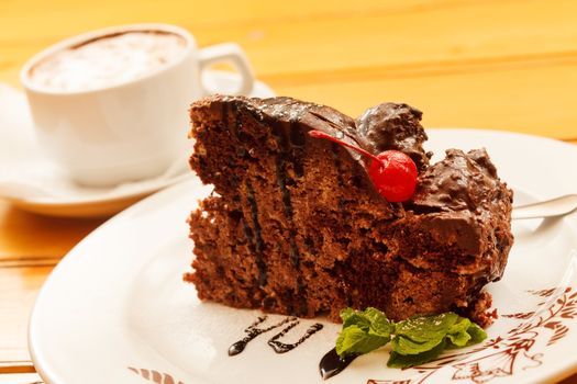 chocolate cake with cappuccino