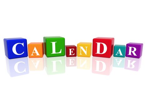 3d colourful cubes with letters makes calendar