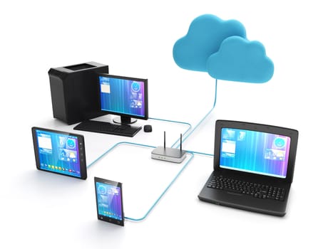 Wi fi network of electronic devices. Group of mobile ustroyv connected to the internet