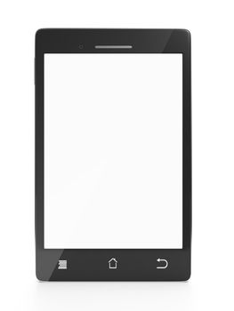 Mobile phone front on a white background close-up with a white screen