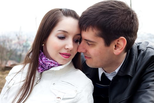 beautiful young love couple in city Prague