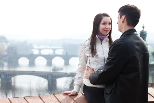 beautiful young love couple in city Prague