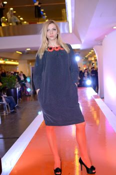 WROCLAW, POLAND - MARCH 23:  Polish model walks the runway at the Wroclaw's Designer School fashion show. Designers present their work in Renoma shopping plaza on March 23, 2013 in Wroclaw, Poland.