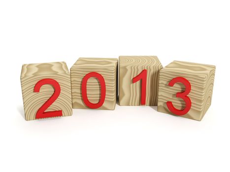 3d illustration: New Year holiday. Wooden blocks with the inscription 2013