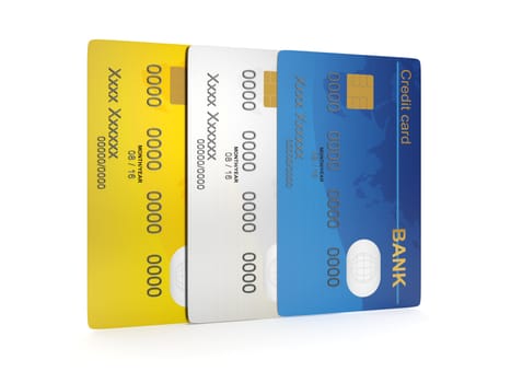 3d illustration: A group of credit cards. Different credit cards