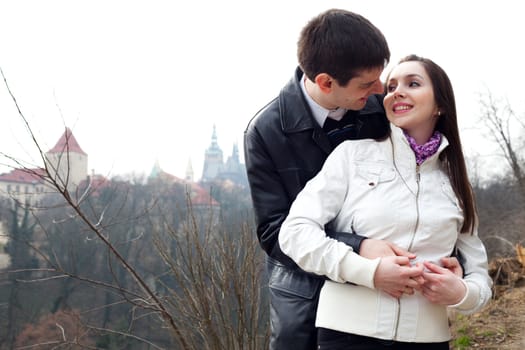 beautiful young love couple in city Prague