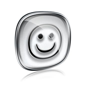 Smiley icon grey glass, isolated on white background.