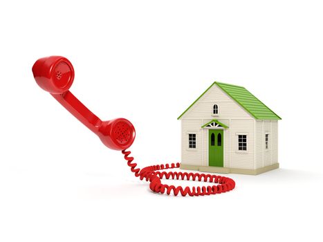 3d illustration: Toy House and the handset. to call home