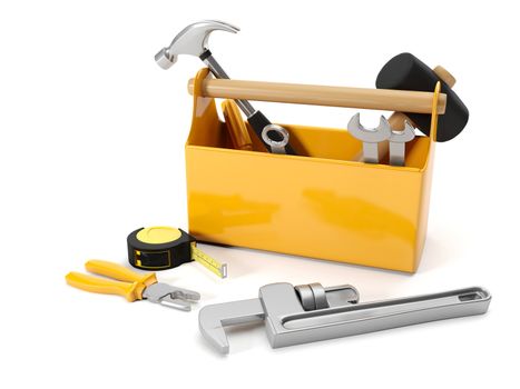 3d illustration: repair services. Tool box on a white background