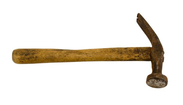 old rusty retro hammer tool isolated on white background