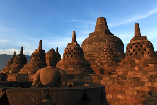 Buddha Statue at Borobudur Temple Ruin in Yogyakarta Java Indonesia.