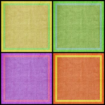 Set abstract backgrounds, colour squares on a linen canvas