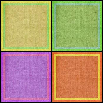 Set abstract backgrounds, colour squares on a linen canvas