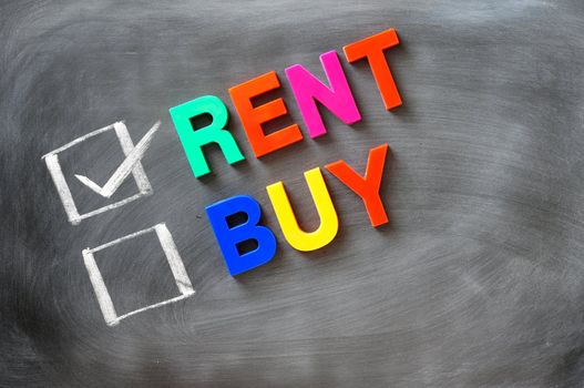 Rent and buy check boxes on a blackboard with rent checked