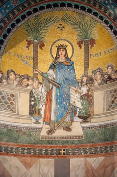 Chiusi - The Romanesque Cathedral  of San Secondiano, built around 560 AD over a pre-existing basilica, and renovated in the 13th C. . Mosaic with scenes from the life of Virgin Mary