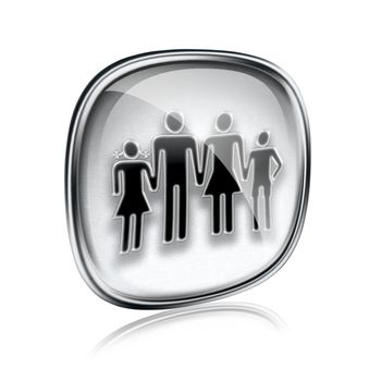 family icon grey glass, isolated on white background.