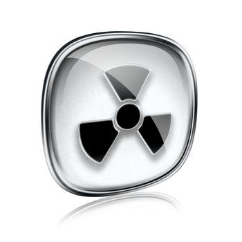 Radioactive icon grey glass, isolated on white background.