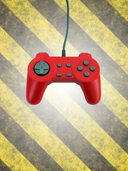 A red game controller isolated over a striped background with plenty of copyspace.  This file includes the clipping path for the gamepad.