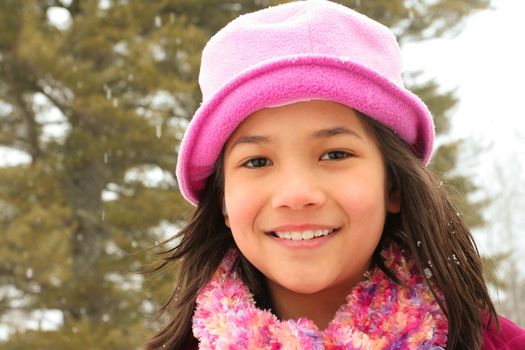 Little girl enjoying winter outdoors