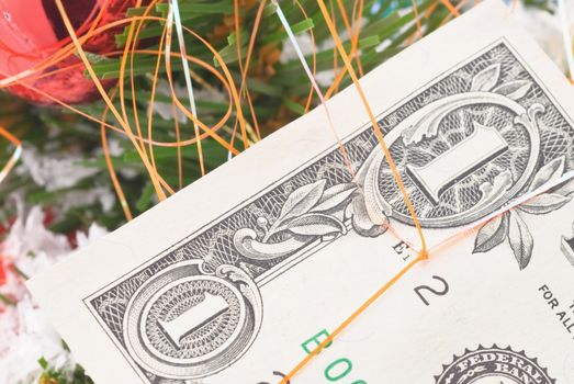 Christmas banknote against sparkling background