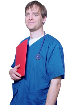 Handsome doctor holding folder